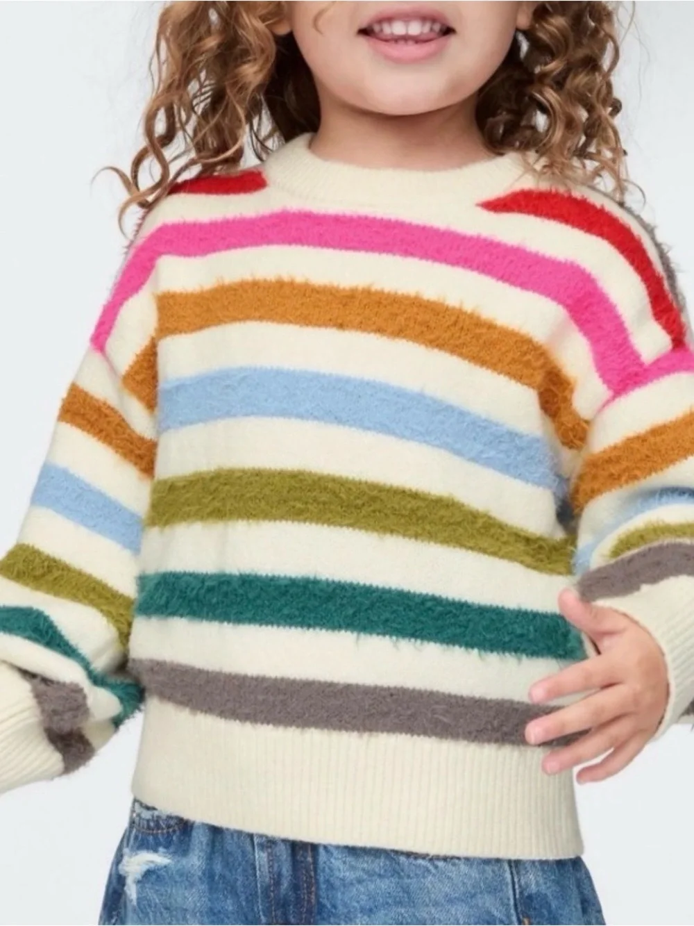 GAP Baby Girls Fuzzy Colorful Rainbow Stripe Sweater